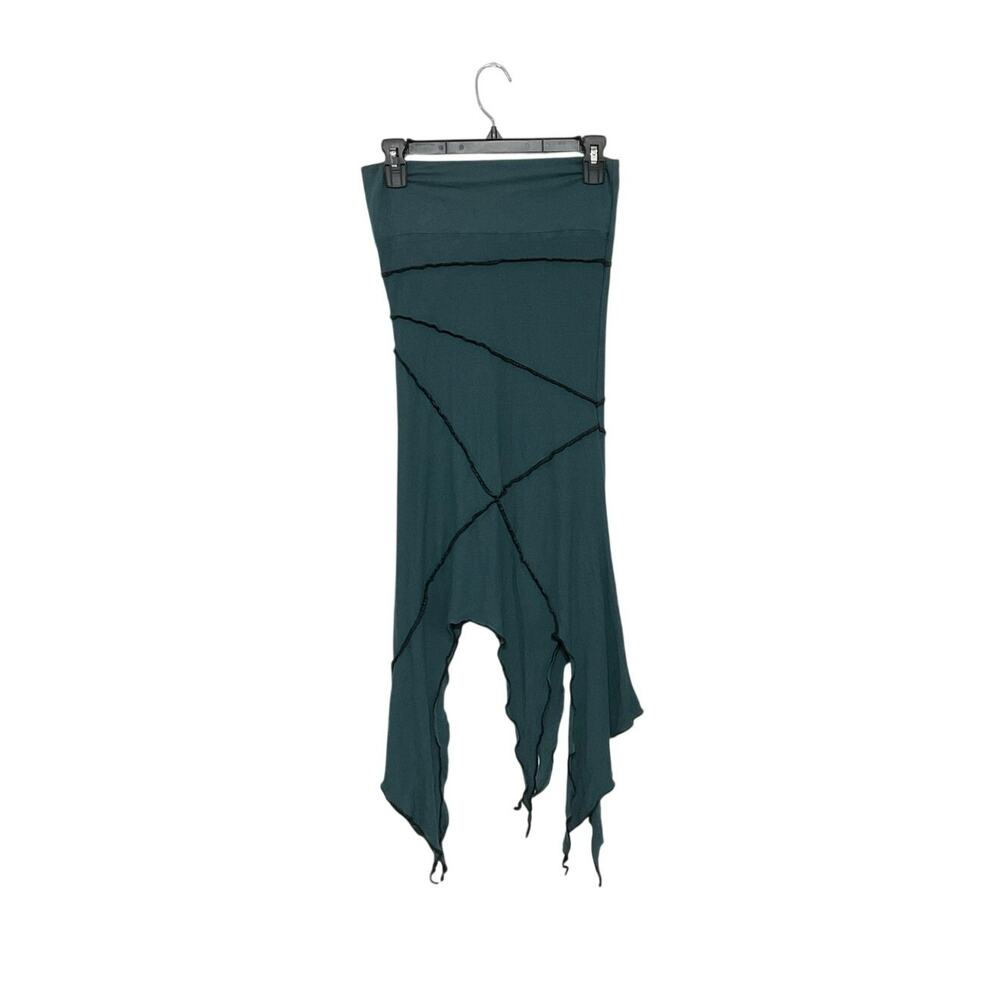 Abstractika Strapless Teal Midi Dress Skirt Asymmetrical Jagged Pixie Hem Small - Picture 4 of 8